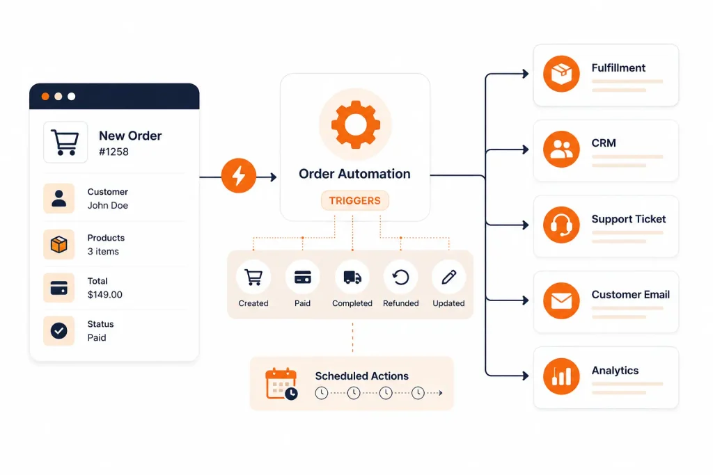 WooCommerce order follow-up automation workflow for customer and order actions