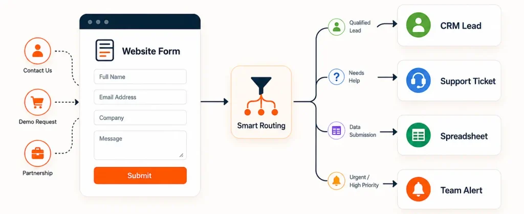 WordPress form submission automation sending form data to the correct system