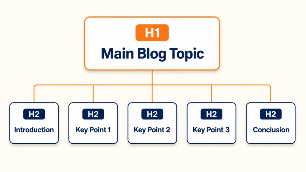 WordPress page heading structure showing a clear H1 with logical section headings
