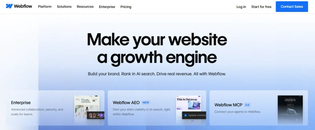 Webflow visual development for design led marketing sites