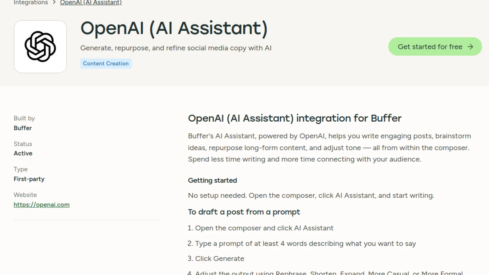 Buffer AI Assistant official website interface screenshot