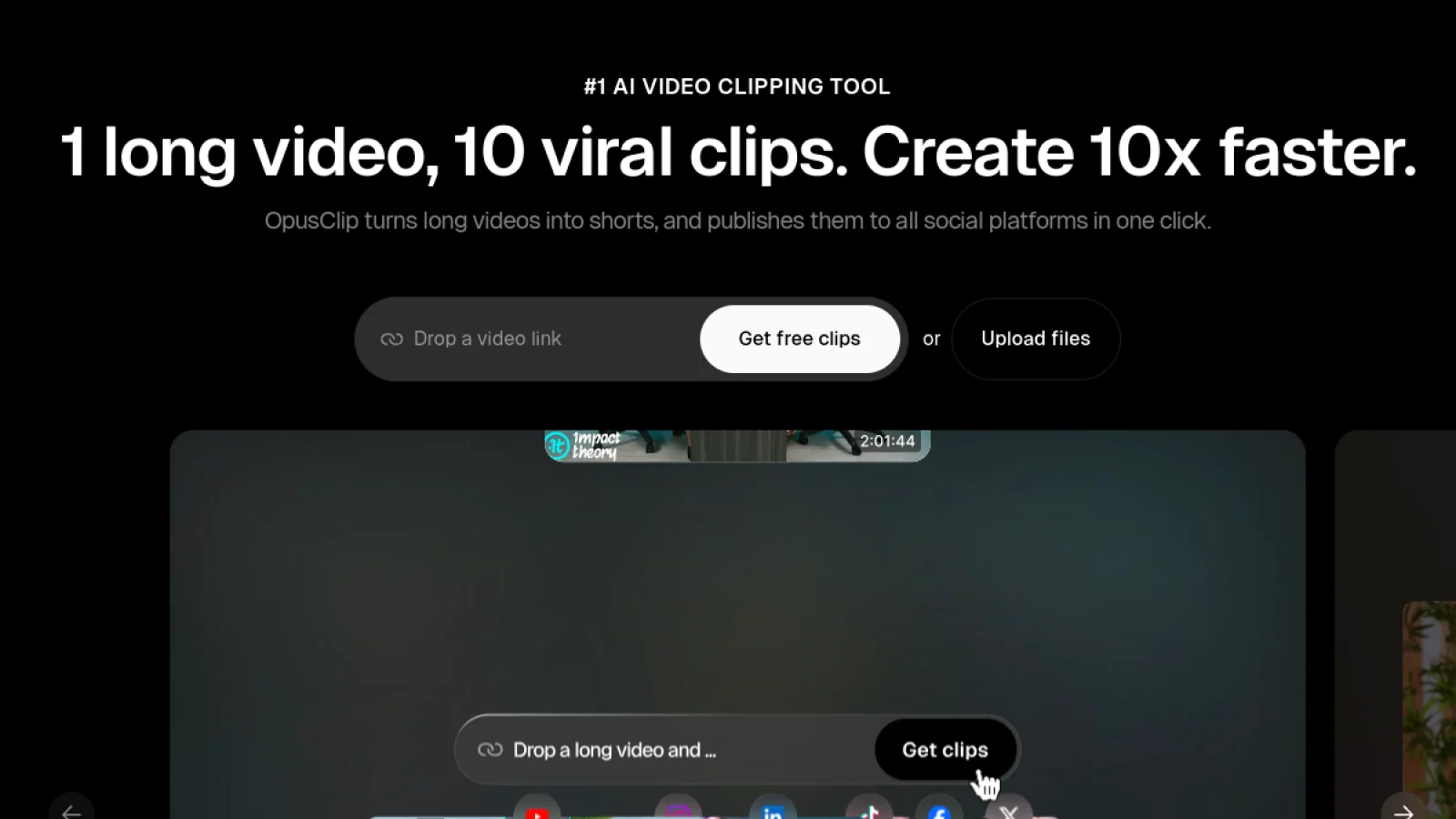OpusClip official website interface screenshot